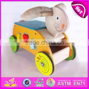 2015 Newly cheap kids wooden tricycle with blocks,Lovely rabbit design wooden tricycle,Comfortable Safe Wooden tricycle W16A018