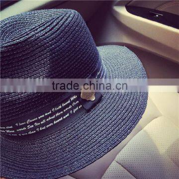 Metal Standard British Wind Spring/summer Days Pure Color Printing Letters Straw Hat Female Temperament Sunshade Little Hat photo-6