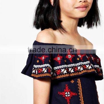 Punjabi Dress Neck Designs Baby Girl Clothes Off Shoulder Embroidered Girl Child Dress Hsd2097 photo-3