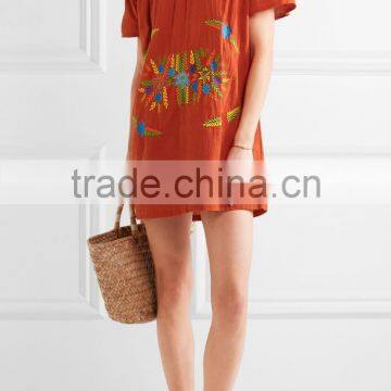 Mexican Women Summer Boho Off-The-Shoulder Colorful Embroidery Patch Crinkled Cotton Mini Names Of Girls Dresses HSD5858 photo-2