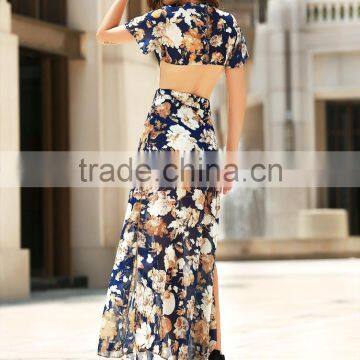 Women Summer Beach Fashion Maxi Dress Floral Print Women Cuting Long Dress photo-3