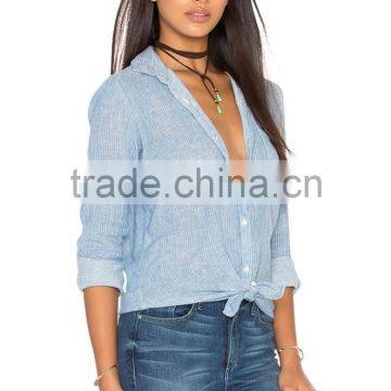 2016 Latest Girls Linen Shirt Fashion Design OEM Service photo-2