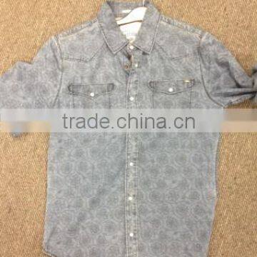 MENS DENIM PRINTED SHORT SLEEVE SHIRT WITH ENZYME WASHED Nd03