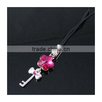 fashion key mobile charm, high quality crystal mobile accessories