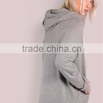 MGOO Women Oversized Sweatshirt Pullover Front Pocket Lightweight Soft Knit Draw String Slouchy Hoodie Heather Grey photo-2