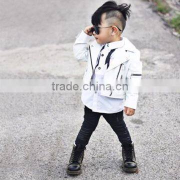 1-7 Years 2017 New Wholesale Cotton Autumn Full Sleeves PU Black White Boys Girls Jackets (pick Size Color ) photo-2