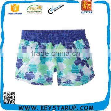 Blue Floral Polyester Board Shorts Summer Swim Short For Girl