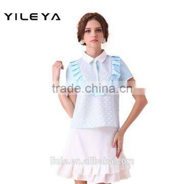 Cute Neck Designed Young Ladies Models Short Sleeve Blouse photo-2
