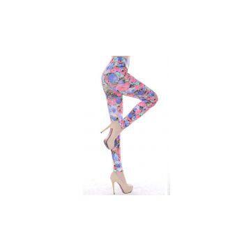 Colorful Seamless Flowers Printed Leggings Pink$Blue