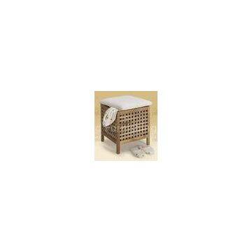 Gridding Bathroom Solid Wood Walnut Storage Footstool With Lid