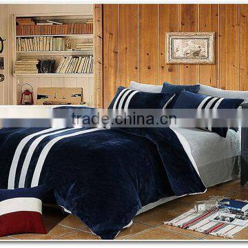 China Wholesale Seablue Stripes Flannel Bedding Set 4pcs