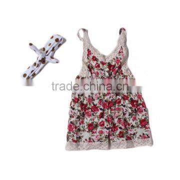 hot sale soft cotton pom pom floral summer girls sleeveless funny baby romper