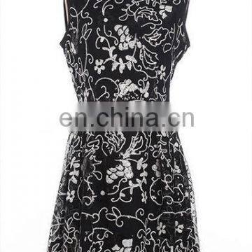 sleeveless summer sequined embroidery chiffon blouse short dress women skirt