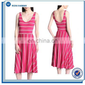 Summer Womens Stripe Tank Style Midi Cotton Dress