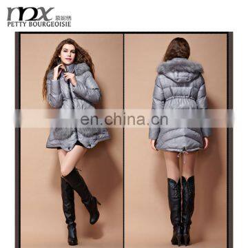 Winter fox fur hoody women coat slim silver goose down long coat