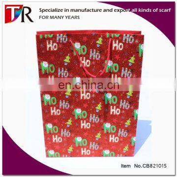 customized Xmas decorative paper gift bag /glitter christmas bag