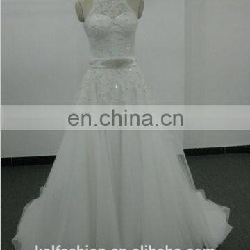 EBX-25A Sleeveless lace sequin beading and belt wedding dress