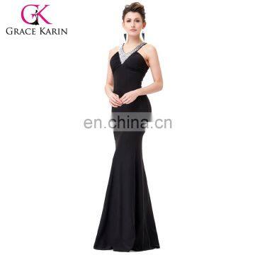 Grace Karin Floor Length Beads Formal Gown Black Bodycon Long Evening Dresses CL6157