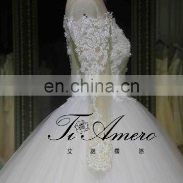 Latest Ball Gown Custom Made Long Sleeve Puffy Wedding Dress Lace Beading Bridal Dress Tiamero 1A946G photo-5