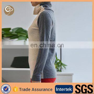 roll neck two color design cashmere sweater women