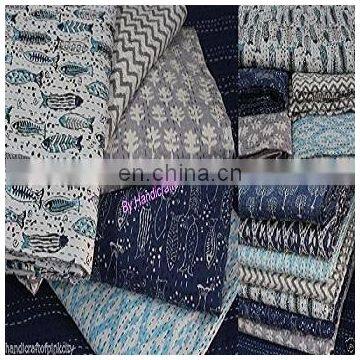 5 Pc Mix Lot Decorative Kantha Quilt Throw Reversible Block Print Bedspread Vintage Cotton Gudari Handmade Beach Blanket