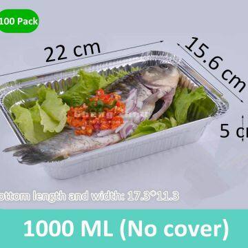 100 Pack Aluminum Foil Pans (No Cover), Disposable Aluminum Foil Baking Cooking Pans (1000 ML)