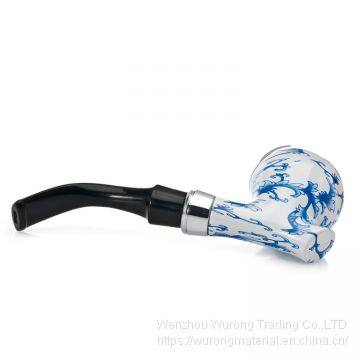 155mm Length Wooden Resin Medium Tobacco Pipe With Blue and White Porcelain Head for Smoking photo-4