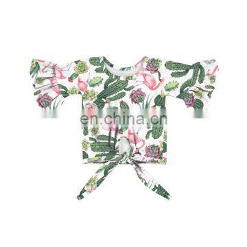 Flamingo Cactus Knotted Sweet Shirt Mommy And Me Blouse Kid Girls Fashion Clothing