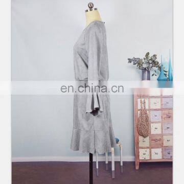 2019 New Autumn Family Look Mother Daughter Dress Long Sleeve Ruffle Grey Mom and Girls Dress (this Link for WOMAN) photo-3