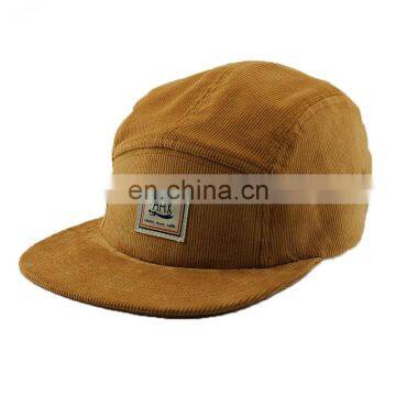 Hot brown corduroy 5 panel camper cap with woven label