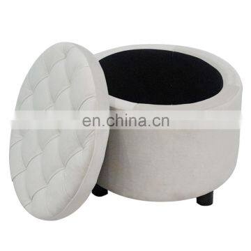 Modern Bedroom Low Round Velvet Footstool Ottoman Pouf Velvet Collapsible Bench Storage Tufted Stool