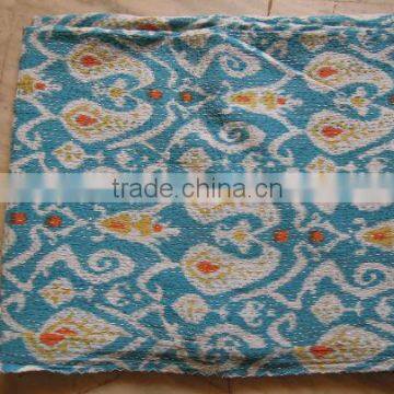 Turquoise Ikat Kantha Quilt Blanket Cotton Quilted Bedspreads Handmade Tapestery REVERSIBLE Throws Gudari