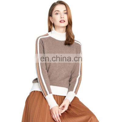 Round High Neck Soft Graceful Cashmere Wool Sweater for Ladies