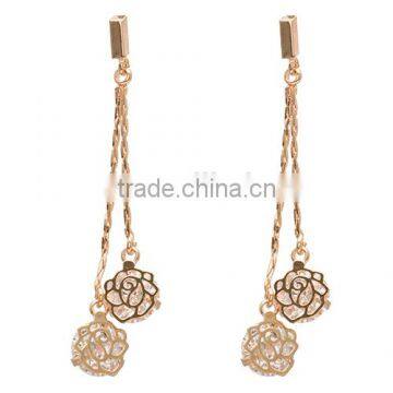 Women imitation jewelry fashion cheap long chain rose flower shape glass jewelry earrings