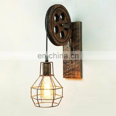 Industrial Cage with Wheel Design Redtaurant Wall Lamps E27