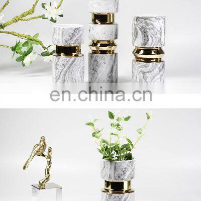 Ceramic Home Decorative Flower Marble Ceramic Vase With Golden Metal photo-2