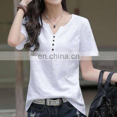 Manufacturer Wholesale Custom Sports and Leisure Pure Cotton Short-sleeved Women's Plus Size V-neck T-shirt photo-4