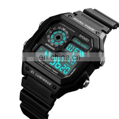 2018 Skmei 2 Time men's sport Stainless Steel Back Cover 5atm Waterproof watch