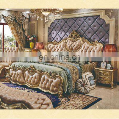 High luxury European Antique Wood Bed Frame King Size Bedroom Furniture