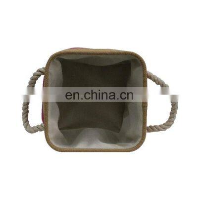 Red Cubes Linen Canvas Toy Gift Hamper Organizer Woven Folding Storage Basket With Handle photo-4