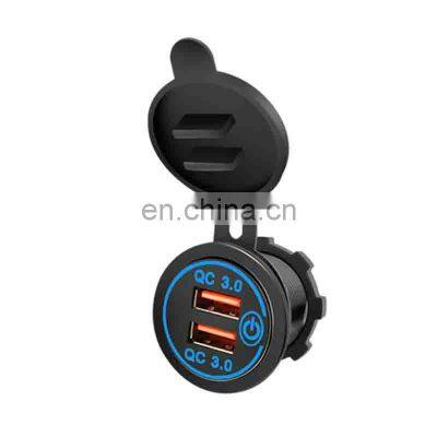 Dual USB With Touch Switch QC3.0 Fast Charging Car Mobile Phone Charger Red Blue Green 12-24 V