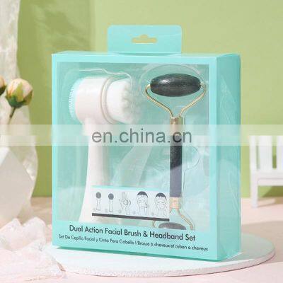 Dual Action Facial Brush Jade Roller for Massage Makeup Tools Set photo-3