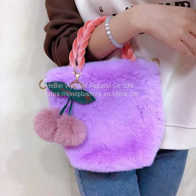 009Autumn women\'s bag Imitation fur bucket bag Pink single shoulder diagonal bag Metal chain fashion bag