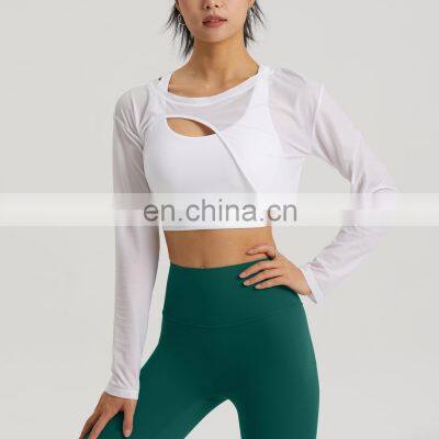 Quick Dry Breathable Jacquard Long Sleeve Gym Yoga Blouse Shirt Lightweight Workout Exercise Training Wear Clothes For Women photo-4