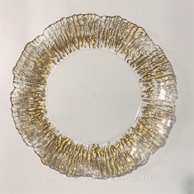 Wedding Decoration 13 inches Gold Edge Reef Clear Acrylic Plastic Charger Plate