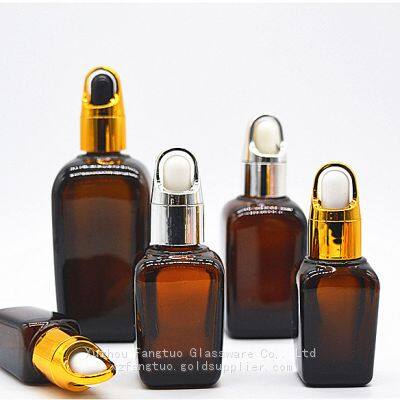 Amber Glass Dropper Bottle Square Shape Empty Bottles for Skin Care Serum Essential Oil Packing photo-2