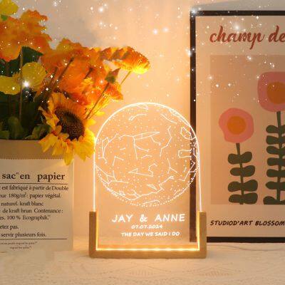 DIY-изделие. Настраиваемая 3D-LED-конструкция. Табличка для сообщений в стиле созвездия. Пустая, с ручкой, перезаписываемая. Подарочная ночная лампа с деревянным основанием. Ночные фонари