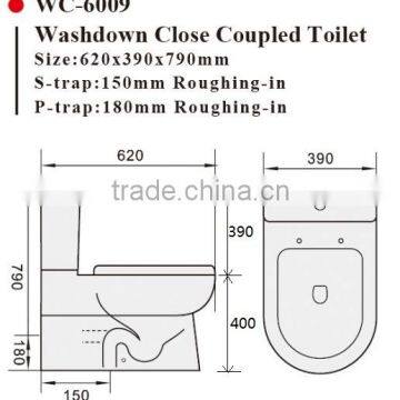 Two-Piece Washdown Watermark Toilet S/P Trap With Geberit or R&T Flush Valve Soft Closing Cover, Australian WELS WC-6009 Quality Choice photo-2