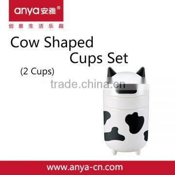 D714-B Creative Animal Cow Shaped Two-in-one Plastic Melamine Cups Set(2 Cups) Couples Cups Set