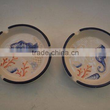 Marine series of embossed 3D hand-painted ceramic ashtray